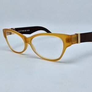 *SOLD* Histoire De Voir Ace 24 Crystal Yellow Brown Leather Cat Eye Eyeglasses